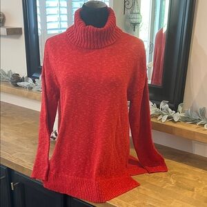 J. Jill Red Cabin Tweed Funnel Neck Sweater w/Split Hem Sz M Petite